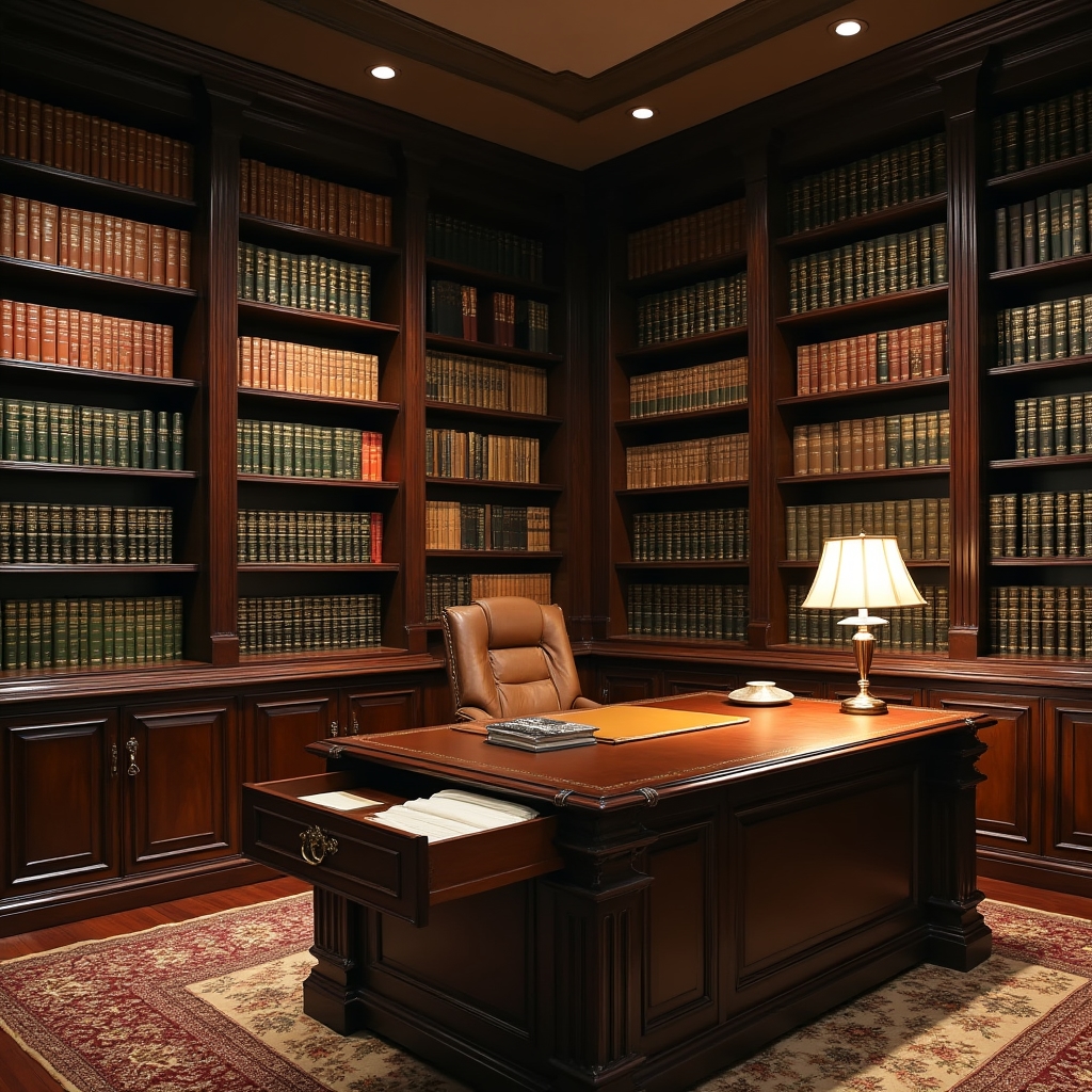 Ufficio privato professionale con archivio organizzato e scrivania funzionale
